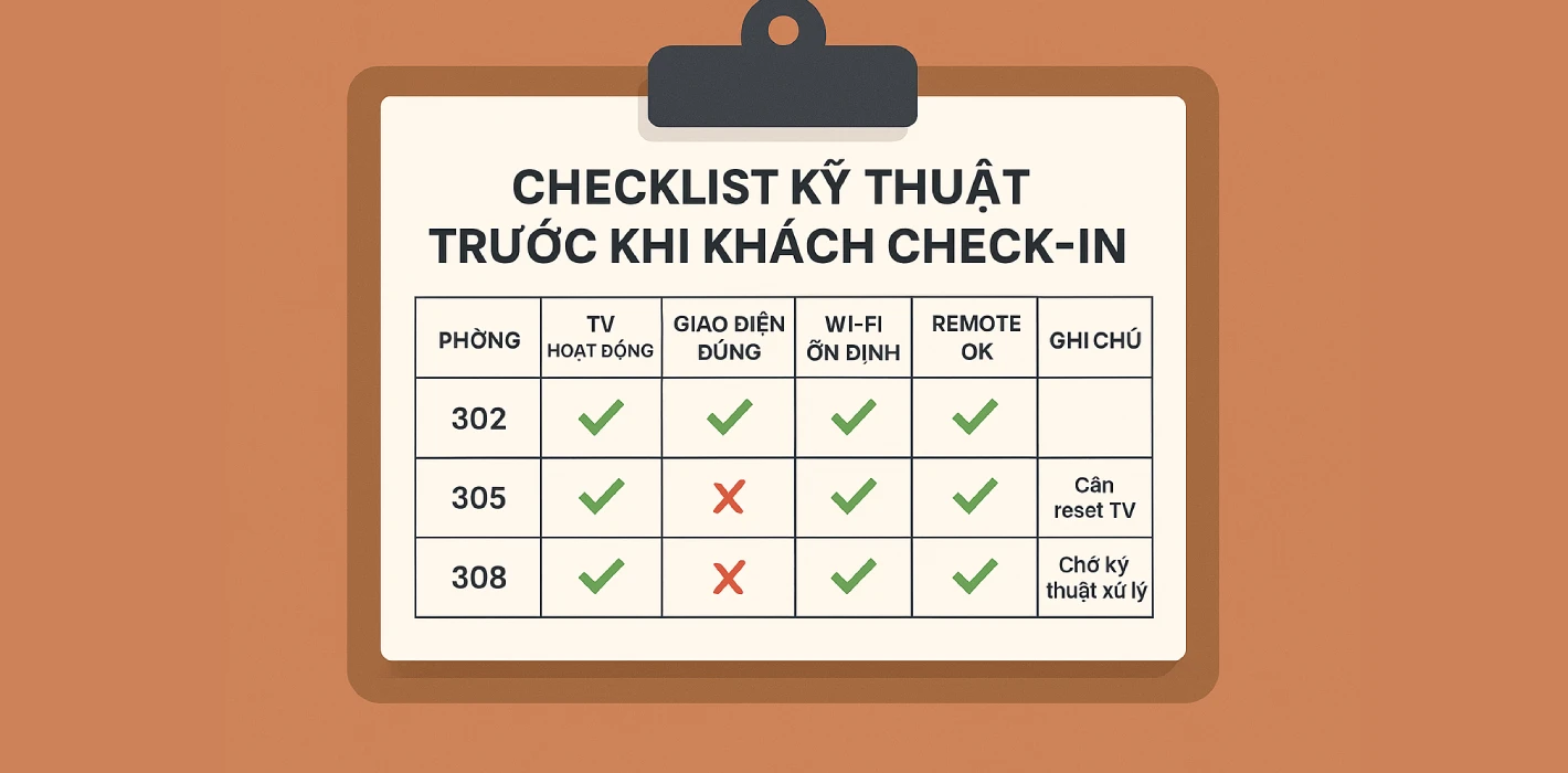 Checklist Kỹ Thuật Trước Khi Khách Check-in – TV & Wi-Fi Phòng Luôn Sẵn Sàng