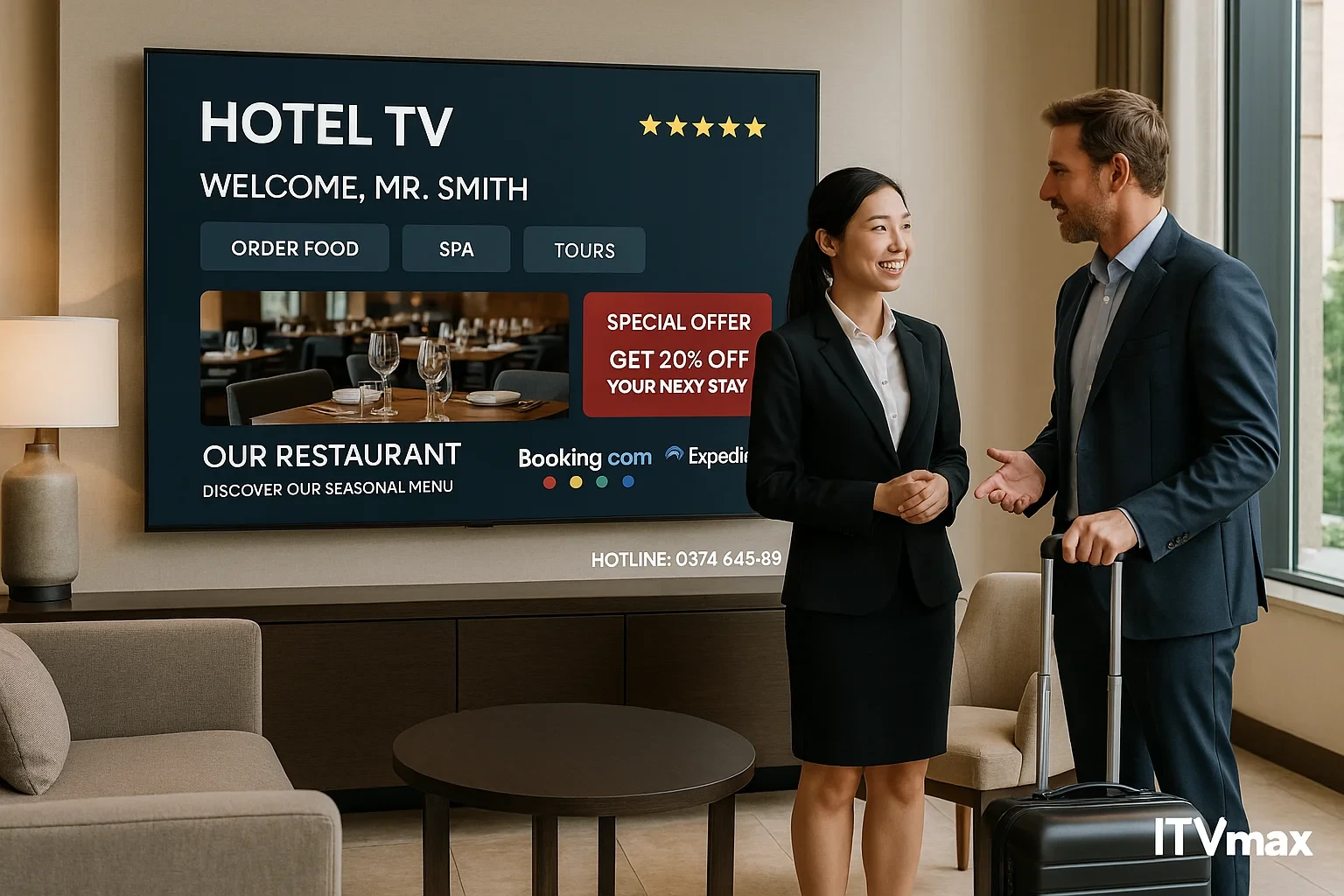 giao diện Hotel TV với lời chào cá nhân hóa