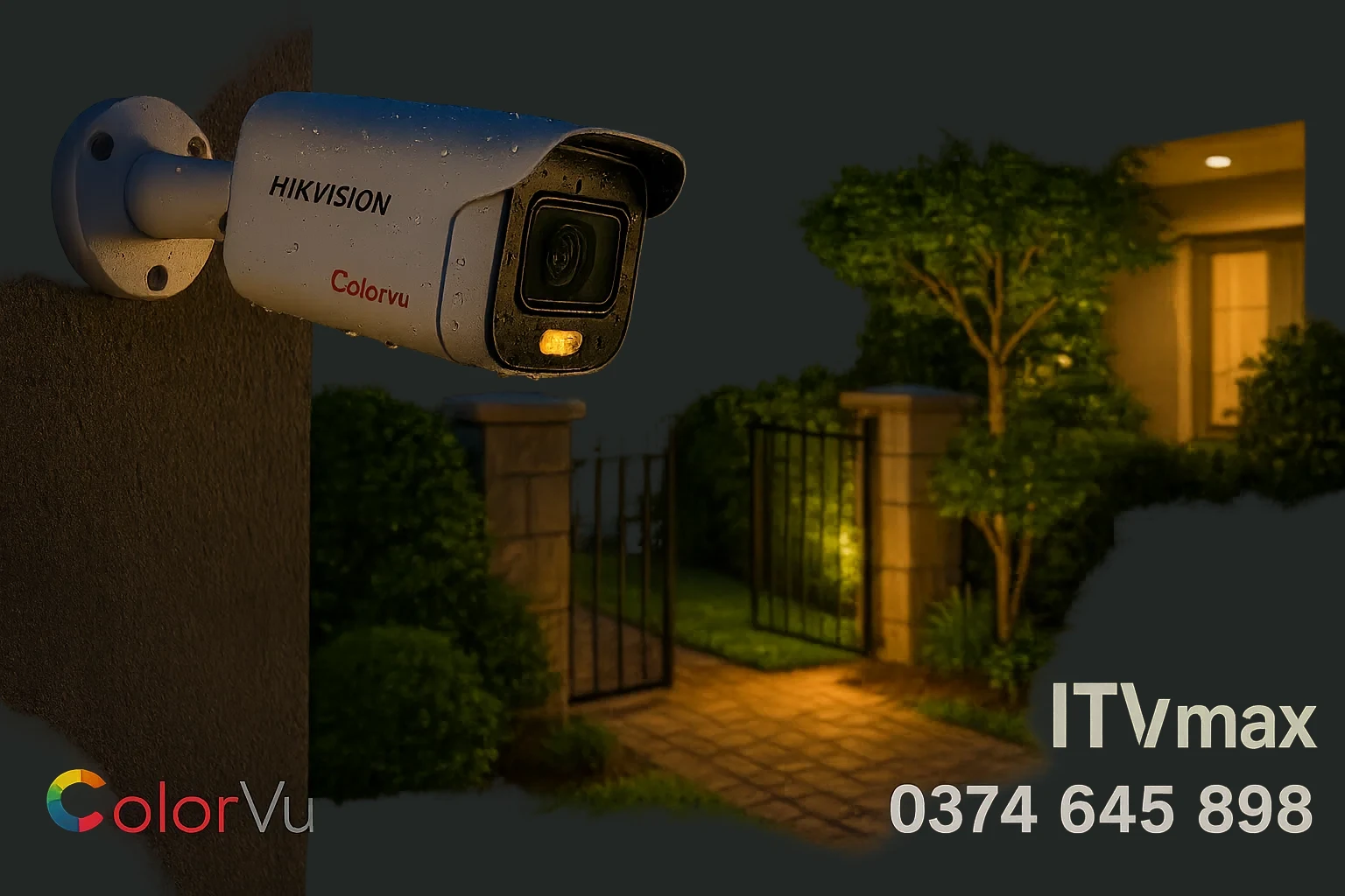 camera Hikvision ColorVu lắp ngoài trời, thể hiện hình ảnh có màu ban đêm, chống nước