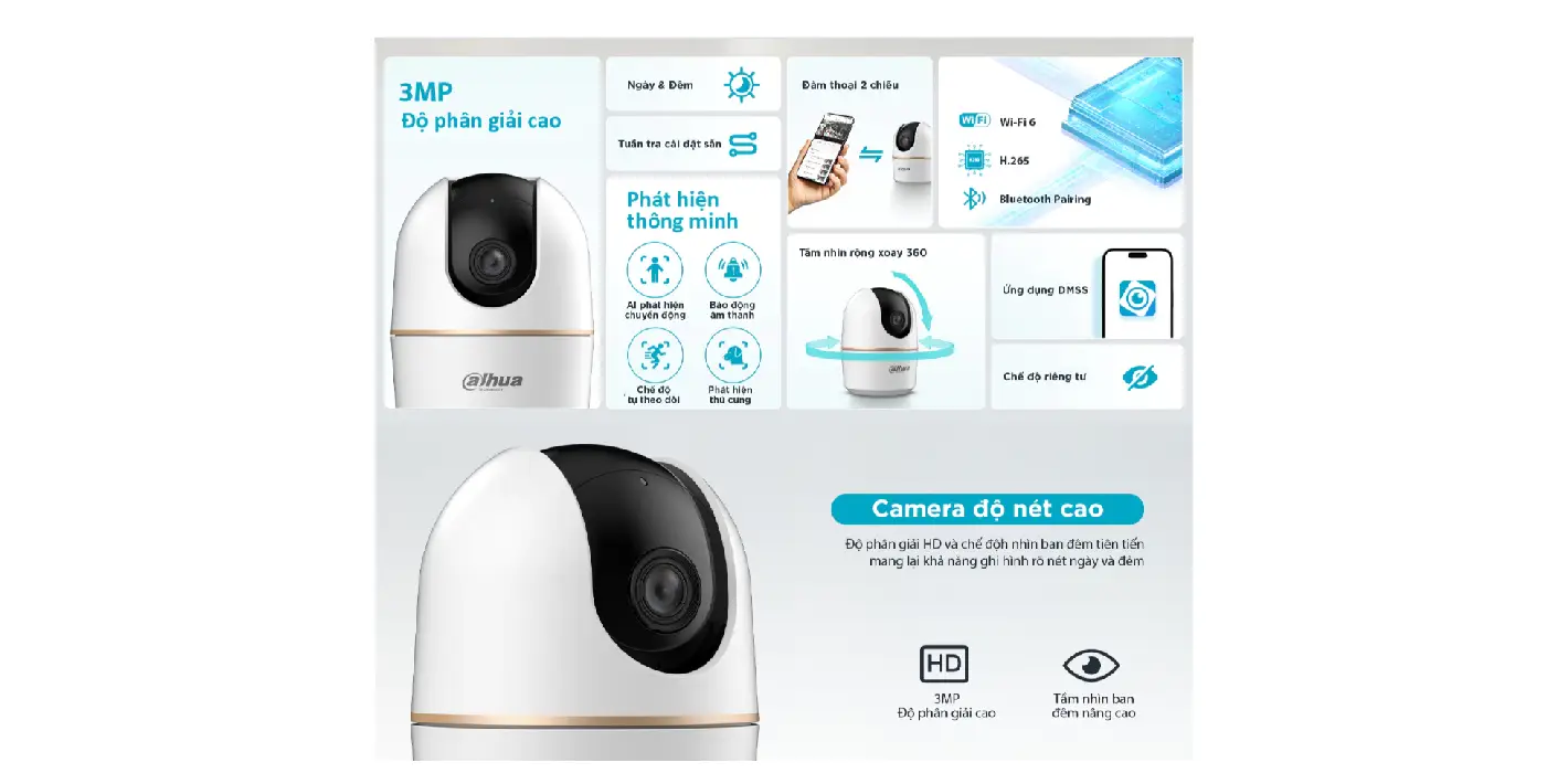 Camera Wifi Dahua Hero A1 (3MP/5MP) I Xoay 360 độ, Camera an ninh CCTV0