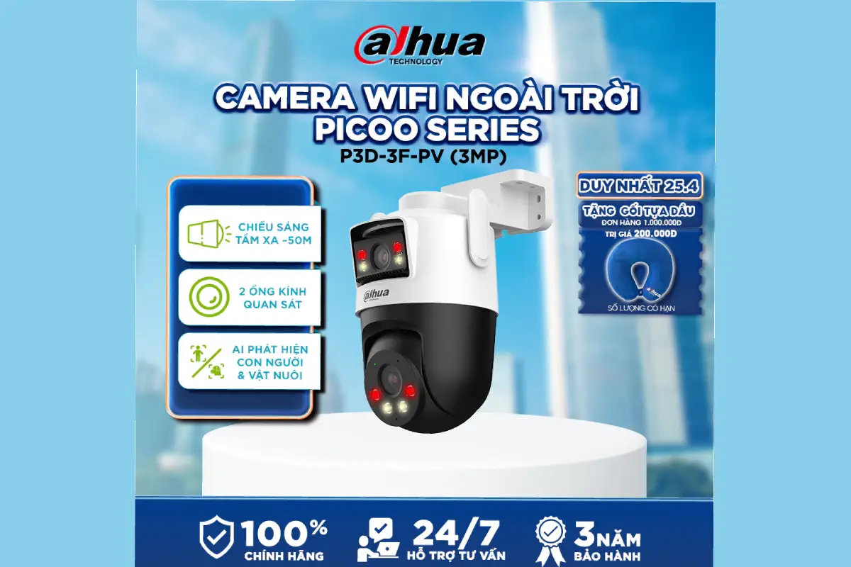 Camera ngoài trời DAHUA Picoo Dual D1 (6MP/10MP) I 2 ống kính