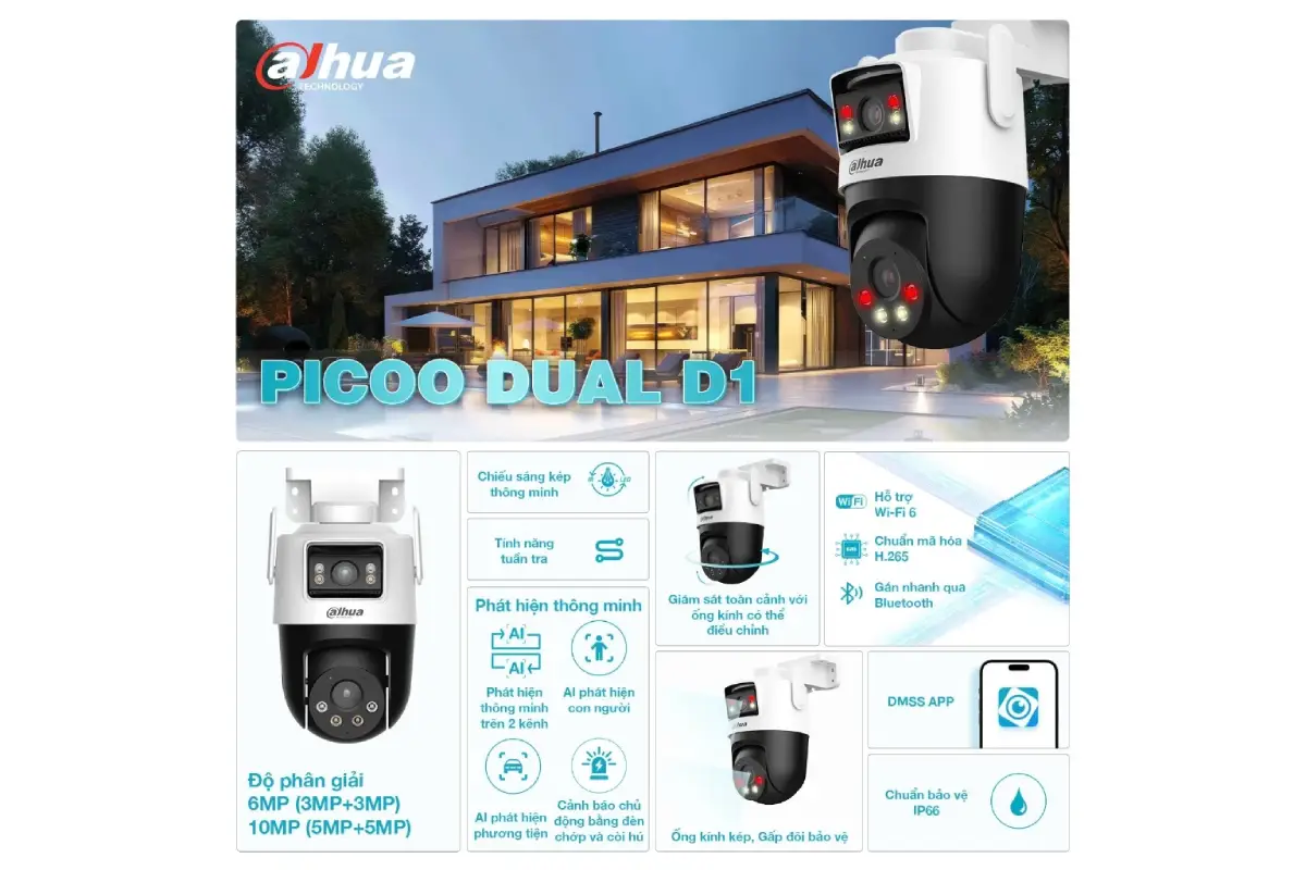 Camera ngoài trời DAHUA Picoo Dual D1 (6MP/10MP) I 2 ống kính0