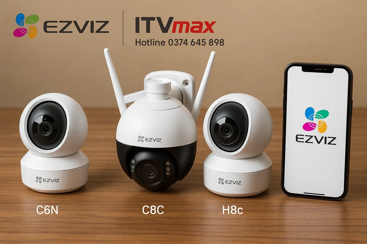 so sánh các mẫu camera Ezviz C6N (trong nhà), C8C (ngoài trời), H8c (quay quét)