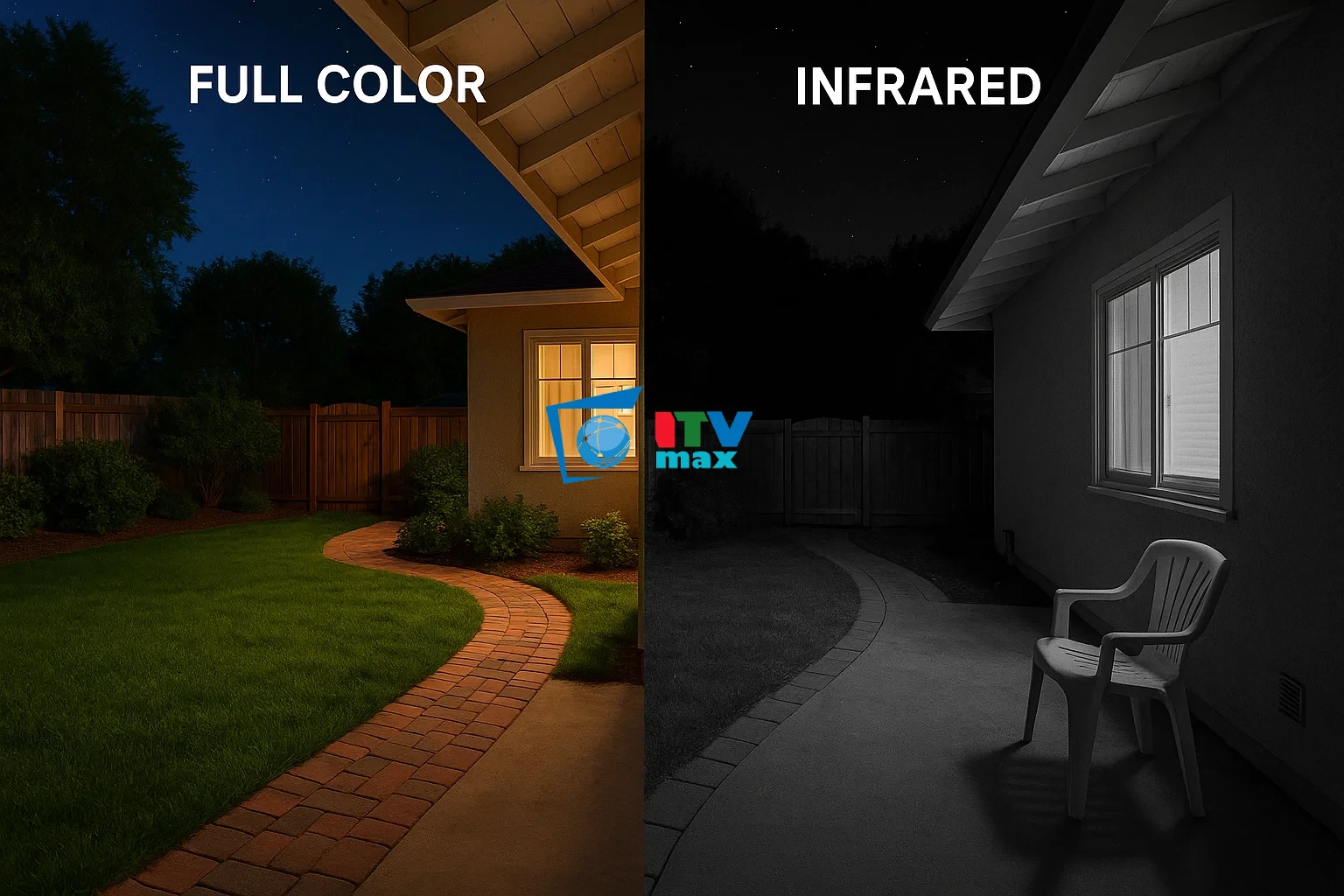 so sánh hai camera đặt cạnh nhau ở sân nhà vào ban đêm