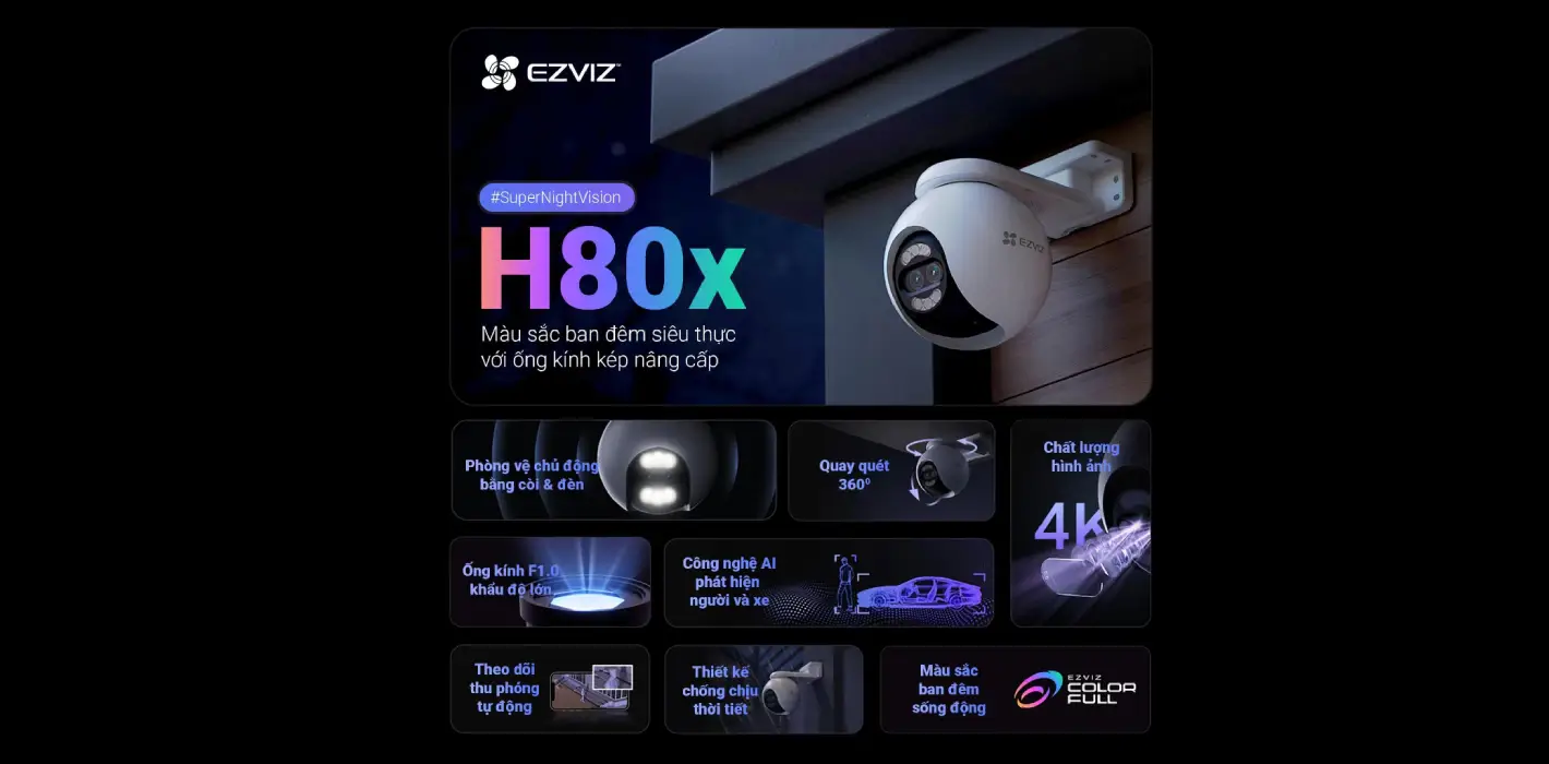 Camera ngoài trời Wifi EZVIZ H8C Pro - C8C -H80x xoay 360 Tích hợp AI3
