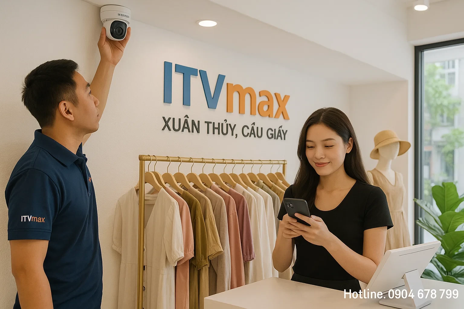 lắp camera Hikvision tại quầy thu ngân shop quần áo mặt phố Xuân Thủy