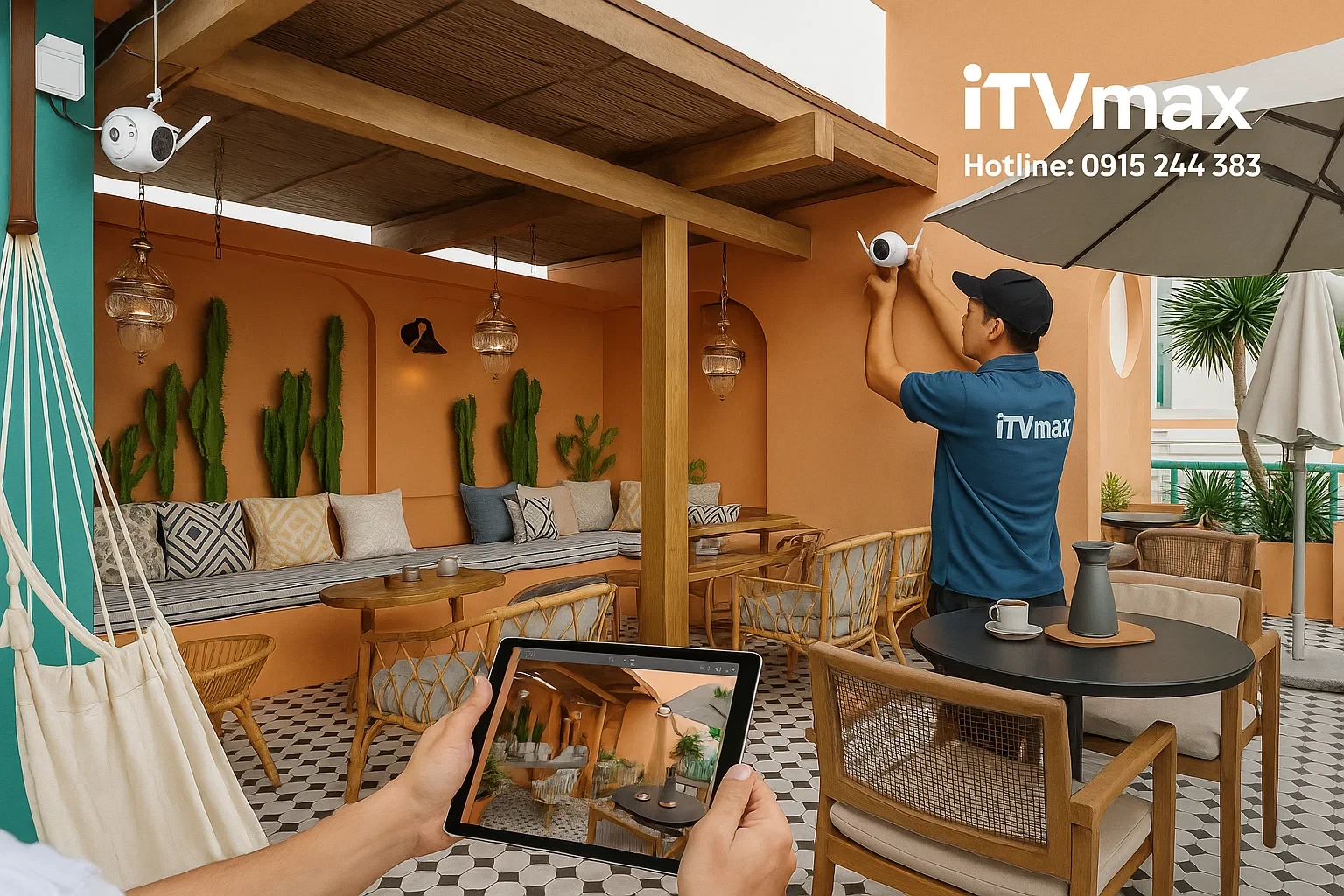 lắp đặt camera wifi EZVIZ trong quán cafe phong cách Âu trên phố Xuân Diệu