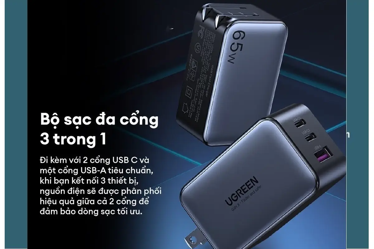 Củ sạc nhanh CD244 Nexode / Cốc sạc nhanh RoboGaN Mini CD361 65W UGREE1