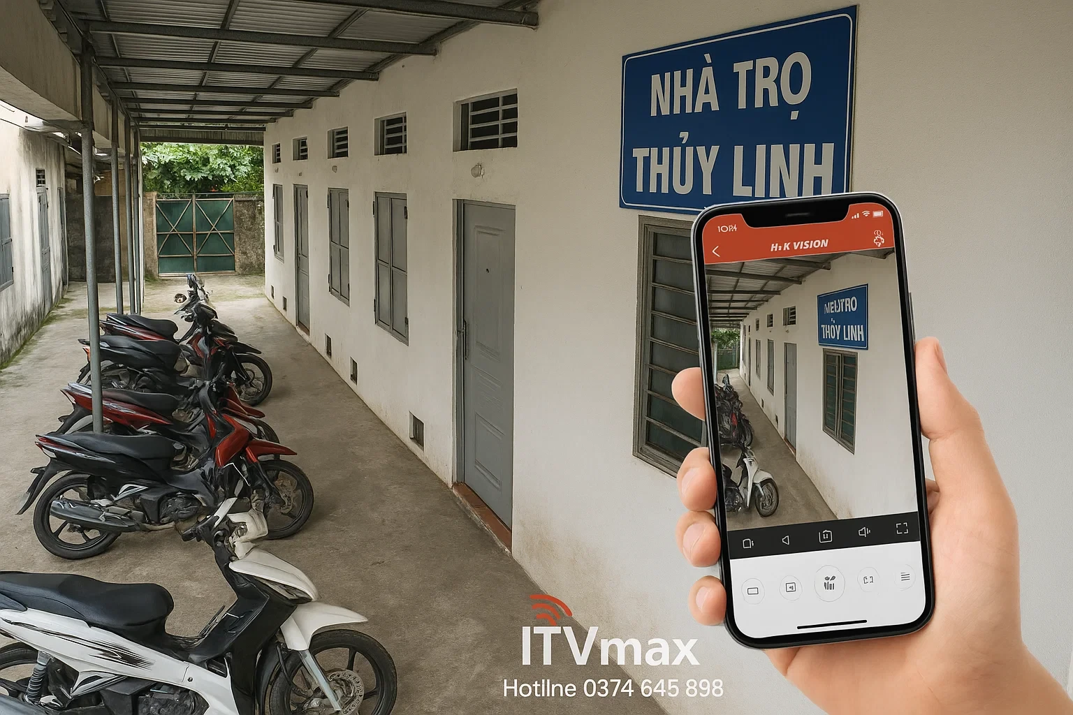Ảnh chụp thực tế hệ thống camera Hikvision được lắp tại nhà trọ xã Tam Hiệp