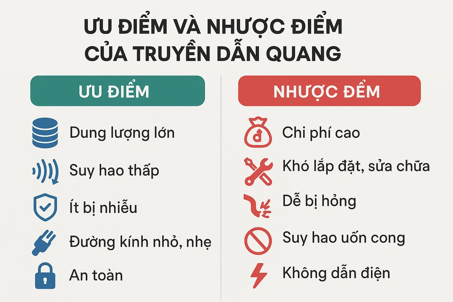 tổng hợp ưu điểm và nhược điểm của truyền dẫn quang