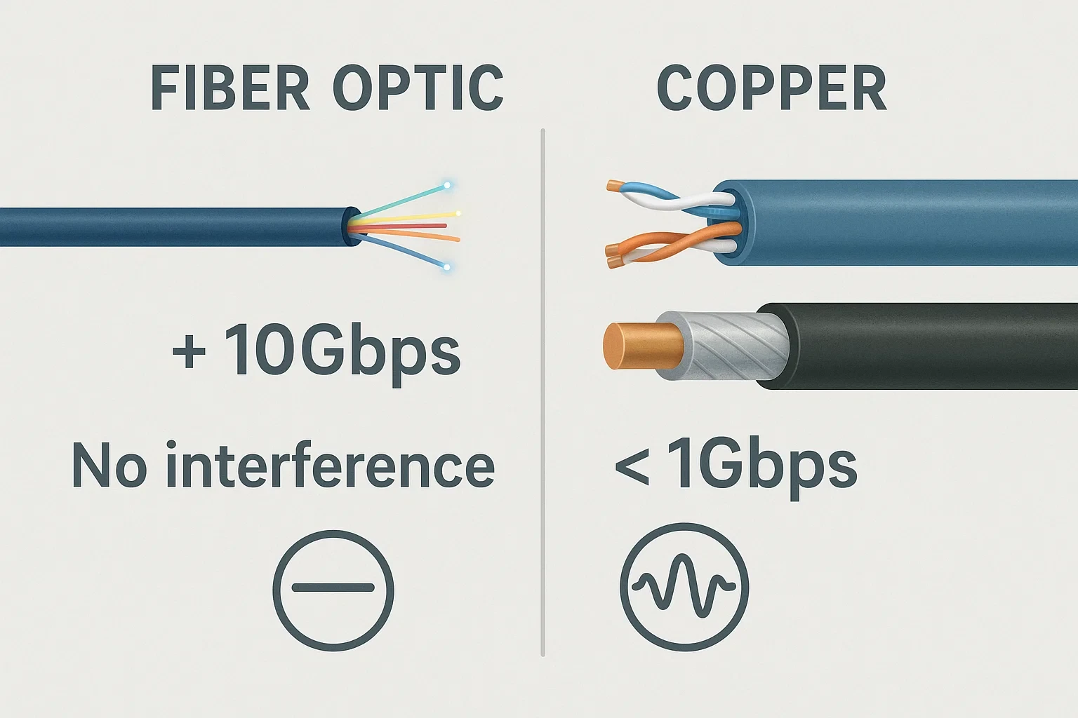 so sánh dây cáp quang và cáp đồng – tốc độ, kích thước, tuổi thọ