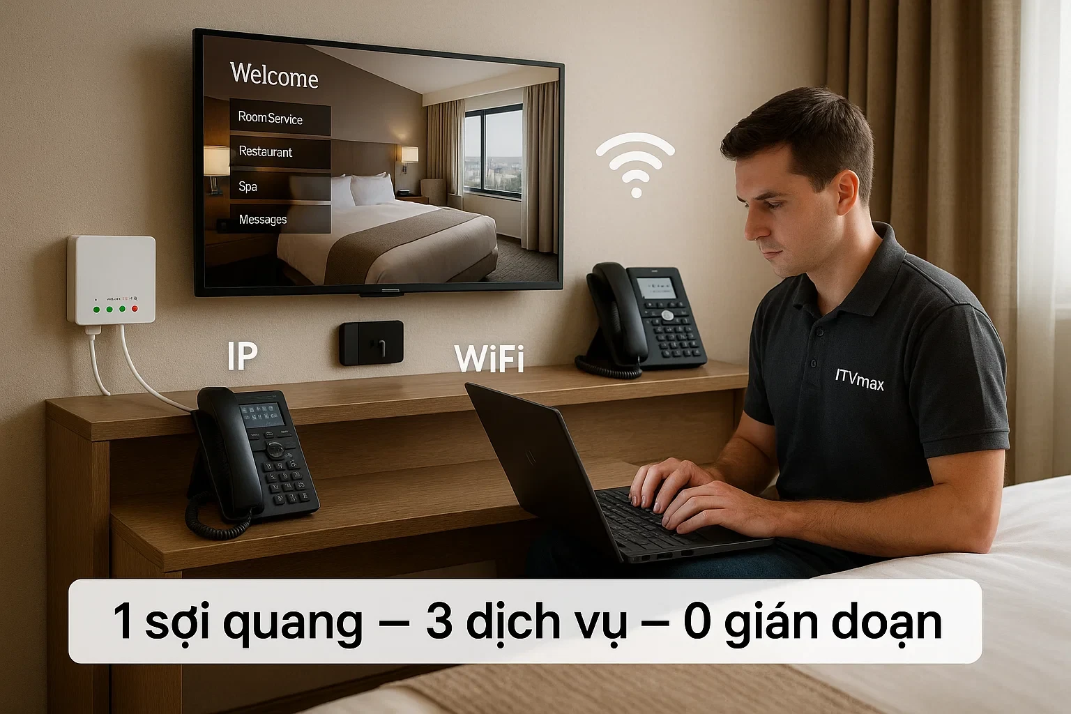 lắp đặt ONT tại phòng khách sạn cao cấp