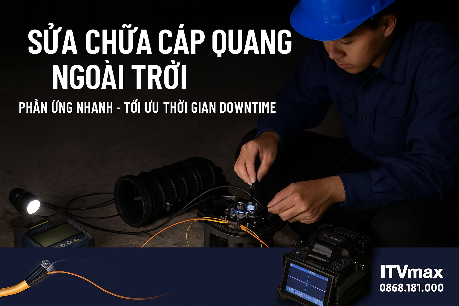 hàn nối lại cáp quang trong hộp măng xông ngoài trời