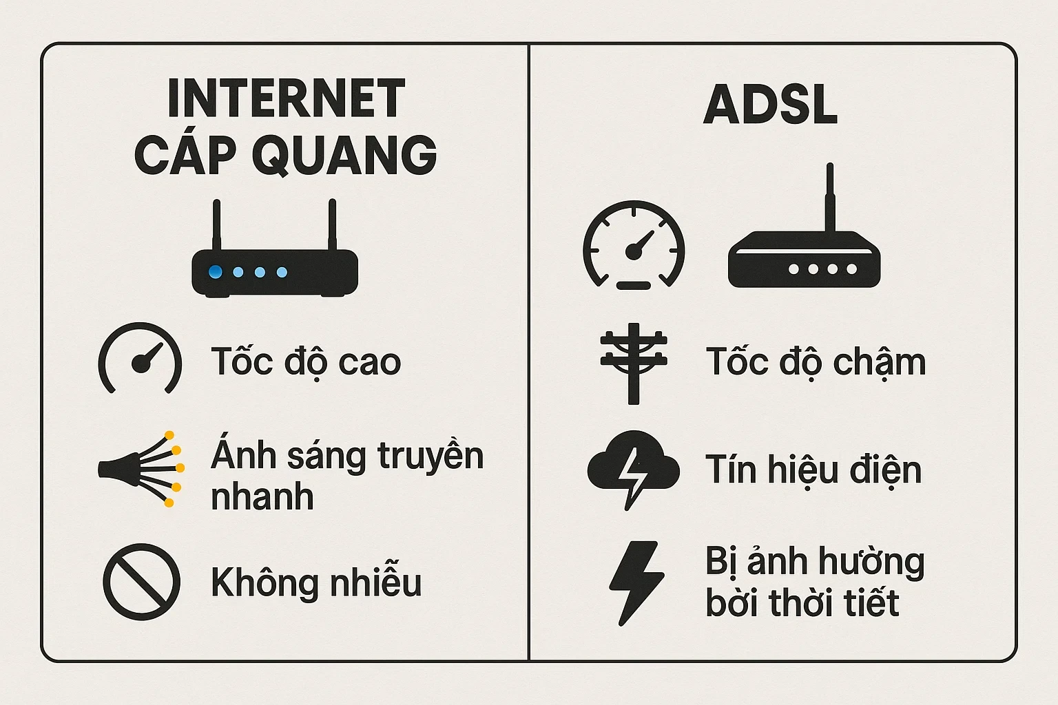So sánh Internet cáp quang và ADSL