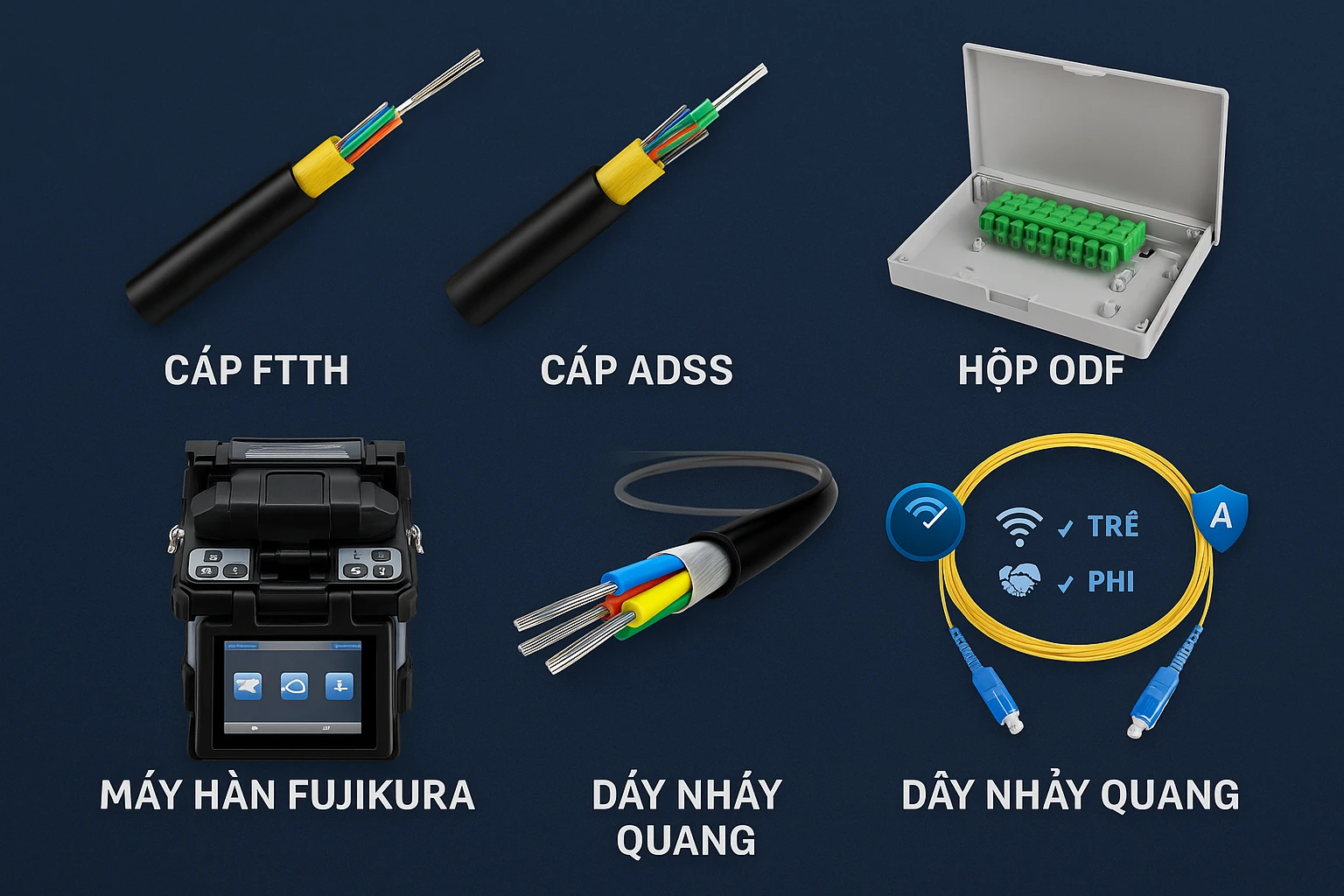 ác loại cáp quang và vật tư thi công